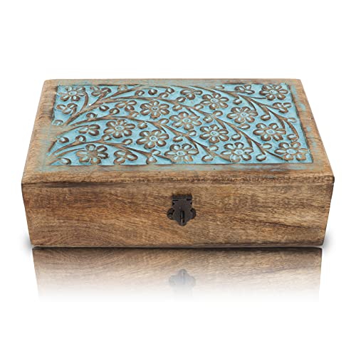 Tolle Geschenkideen zum Geburtstag, handgefertigt, dekorative Schmuckschatulle Holz mit Schloss und Schlüssel, Schmuck-Organizer, Aufbewahrungsbox, Schatztruhe, Schmuckhalter, Aufbewahrung (Blue) von The Great Indian Bazaar