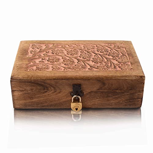 Tolle Geschenkideen zum Geburtstag, handgefertigt, dekorative Schmuckschatulle Holz mit Schloss und Schlüssel, Schmuck-Organizer, Aufbewahrungsbox, Schatztruhe, Schmuckhalter, Aufbewahrung (Pink) von The Great Indian Bazaar