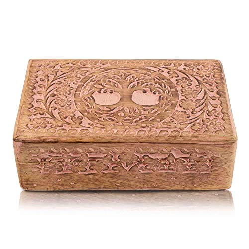 Tolles Geburtstagsgeschenke Handgemachte dekorative hölzerne Schmuckkasten Baum des Lebens Carving Schmuck Organizer Andenkenkasten Schatztruhe Schmuckstück Halter Aufbewahrung Schloss Box (Pink) von The Great Indian Bazaar