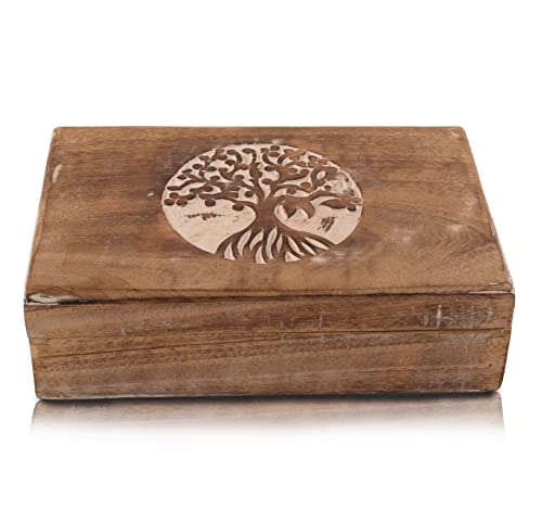 Tolles Geburtstagsgeschenke Handgemachte dekorative hölzerne Schmuckkasten Baum des Lebens Carving Schmuck Organizer Andenkenkasten Schatztruhe Schmuckstück Halter Aufbewahrung Schloss Box (White) von The Great Indian Bazaar