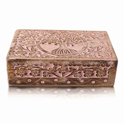 Tolles Geburtstagsgeschenkideen handgefertigt dekorativer Baum des Lebens hölzernen Schmuckschatulle Schatzkasten Schmuck-Organizer-Anwaltskasten Schatz-Brust-Schmuckset-Halter-Box 20 x 12 cms (Pink) von The Great Indian Bazaar