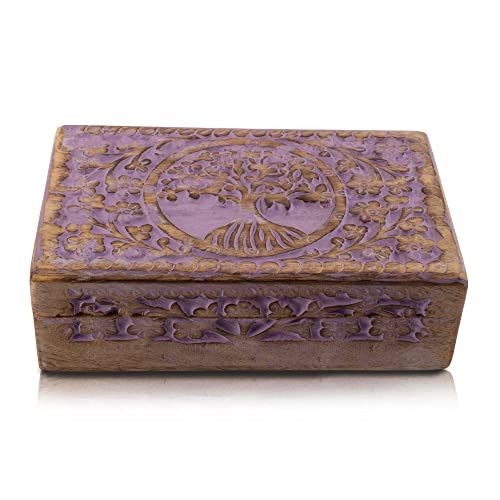 Tolles Geburtstagsgeschenkideen handgefertigt dekorativer Baum des Lebens hölzernen Schmuckschatulle Schatzkasten Schmuck-Organizer-Anwaltskasten Schatz-Brust-Schmuckset-Halter-Box 20x12 cms (Violet) von The Great Indian Bazaar