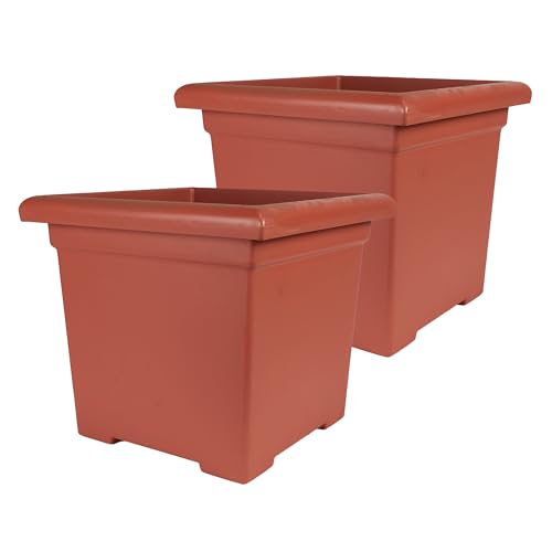 Die HC Companies Accent Square Pflanzentöpfe mit Drainage – Klassische Pflanztöpfe für Garten- und Zimmerpflanzen – Leichte und UV-beständige quadratische Pflanzkästen (39,4 cm, Clay, 2er-Pack) von The HC Companies