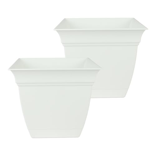 The HC Companies 25,4 cm Eclipse quadratischer Übertopf mit Untersetzer - Indoor Outdoor Pflanztopf für Blumen Gemüse Kräuter Weiß (2 Stück) von The HC Companies