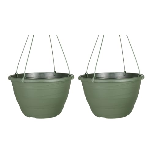 The HC Companies 33 cm gewickelter hängender Übertopf - Leichter Outdoor-Kunststoff-Hängetopf für Pflanzen, Kräuter, Blumen, Grün (2 Stück) von The HC Companies