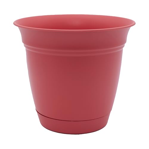 The HC Companies Eclipse Pflanztopf für drinnen und draußen, rund, klassischer Übertopf mit befestigtem Untersetzer für Blumen, Gemüse und Kräuter, Rose, 25,4 cm von The HC Companies