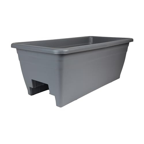 The HC Companies Pflanzkasten für Deckgeländer mit abnehmbaren Ablaufstopfen, Leichter und wetterfester Kunststoff-Blumenkasten, Balkon-Pflanzgefäße für Geländer und Zaun (61 cm, warmes Grau) von The HC Companies