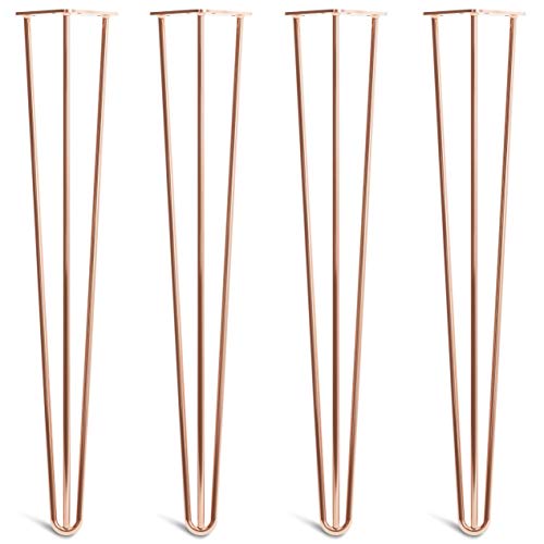The Hairpin Leg Co. 4X Haarnadel-Tischbeine: Doppel-Schweiß Stahl, Schrauben, Anleitung, Schutzfüße. Klassischer 10mm 3 Stangen Stil. 71cm Kupfer von The Hairpin Leg Co.