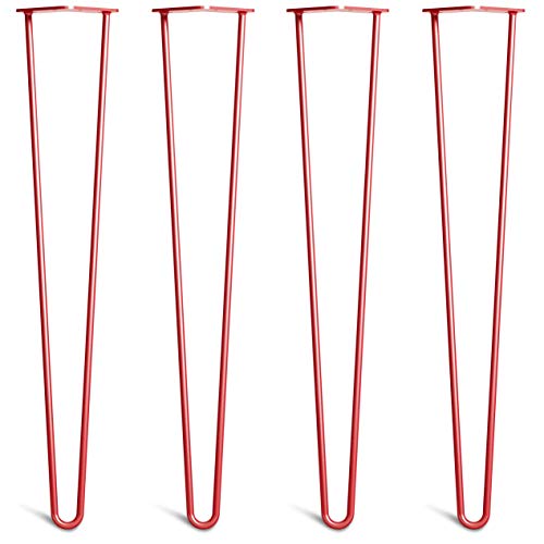 The Hairpin Leg Co. 4X Haarnadel-Tischbeine: Doppel-Schweiß Stahl, Schrauben, Anleitung, Schutzfüße. Klassischer 10mm 2 Stangen Stil. 71cm Rot von The Hairpin Leg Co.