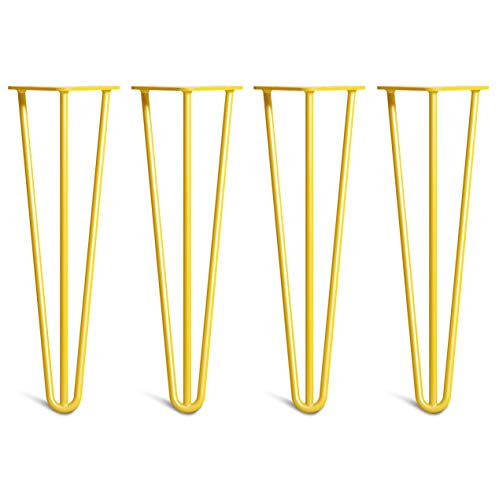 The Hairpin Leg Co. 4X Haarnadel-Tischbeine: Doppel-Schweiß Stahl, Schrauben, Anleitung, Schutzfüße. Klassischer 10mm 3 Stangen Stil. 40cm Gelb von The Hairpin Leg Co.