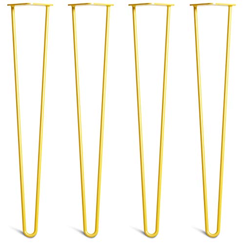 The Hairpin Leg Co. 4X Haarnadel-Tischbeine: Doppel-Schweiß Stahl, Schrauben, Anleitung, Schutzfüße. Klassischer 10mm 2 Stangen Stil. 71cm Gelb von The Hairpin Leg Co.