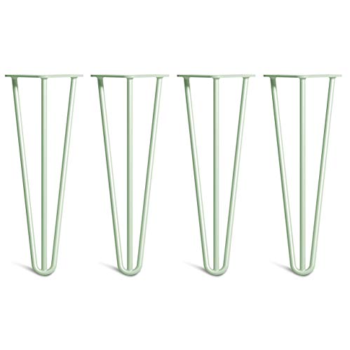 The Hairpin Leg Co. 4X Haarnadel-Tischbeine: Doppel-Schweiß Stahl, Schrauben, Anleitung, Schutzfüße. Klassischer 10mm 3 Stangen Stil. 35cm Pastellgrün von The Hairpin Leg Co.