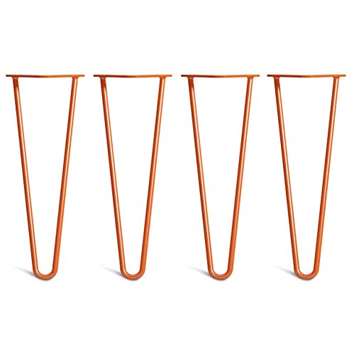 The Hairpin Leg Co. 4X Haarnadel-Tischbeine: Doppel-Schweiß Stahl, Schrauben, Anleitung, Schutzfüße. Klassischer 10mm 2 Stangen Stil. 35cm Orange von The Hairpin Leg Co.