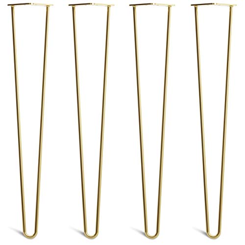 The Hairpin Leg Co. 4X Haarnadel-Tischbeine: Doppel-Schweiß Stahl, Schrauben, Anleitung, Schutzfüße. Klassischer 10mm 2 Stangen Stil. 71cm Messing von The Hairpin Leg Co.