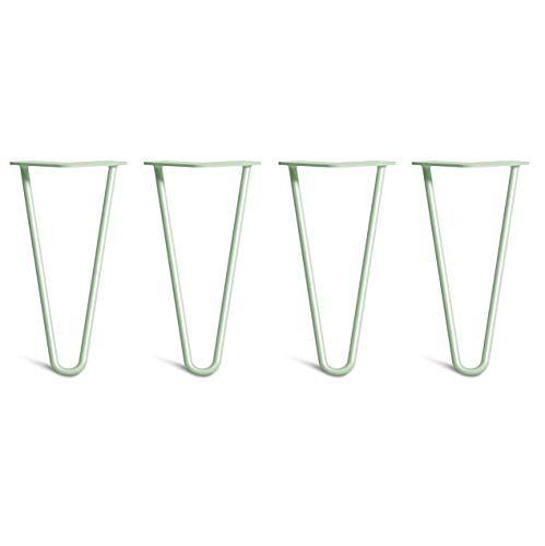 The Hairpin Leg Co. 4X Haarnadel-Tischbeine: Doppel-Schweiß Stahl, Schrauben, Anleitung, Schutzfüße. Klassischer 10mm 2 Stangen Stil. 25cm Pastellgrün von The Hairpin Leg Co.