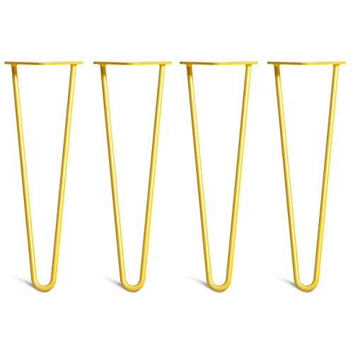 The Hairpin Leg Co. 4X Haarnadel-Tischbeine: Doppel-Schweiß Stahl, Schrauben, Anleitung, Schutzfüße. Klassischer 10mm 2 Stangen Stil. 40cm Gelb von The Hairpin Leg Co.