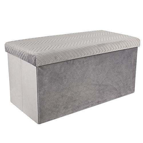 HOME DECO FACTORY Sitzbank Zusammenklappbar, Polyester/Holz, 76cm x 38cm x 38cm, Grau von HOME DECO FACTORY