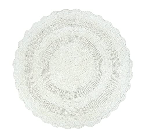 The Home Talk Häkel-Badteppich aus Baumwolle, für Spa, Waschtisch, Küche und Wohnzimmer, wasserabsorbierende Bettwäsche, warme und weiche Teppiche, Badezimmerzubehör, 61 cm, rund, elfenbeinfarben von The Home Talk