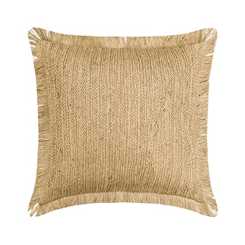 The HomeCentric Beige Kissen Überzüge, 2 Stück, 40x40 cm Jute Kissen, Kissenhülle mit Jute-Spitze & marokkanisch, Einfarbig Kissen, Zeitgenössisch Kissen Überzüge - Jute Appeal von The HomeCentric