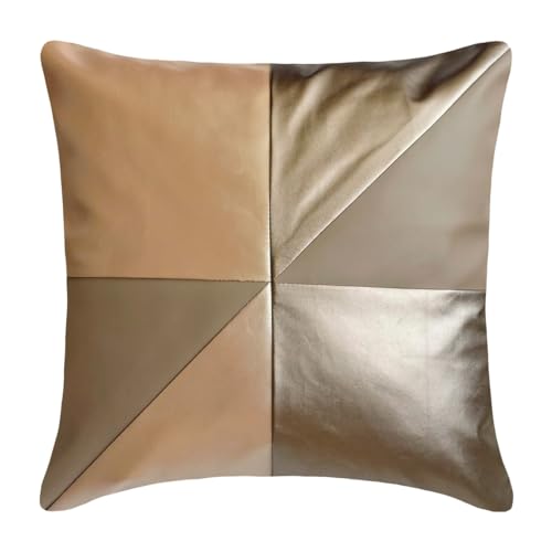 The HomeCentric Beige Kissen Überzüge, 50 x 50 cm Kunstleder Kissen, Kissenhülle mit Metallic-Leder-Patchwork, Geometrisch Kissen, Modern Kissen Überzüge - Leather Flush von The HomeCentric