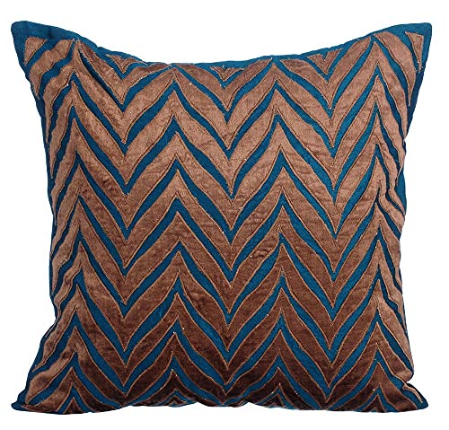 The HomeCentric Blau Kissenbezuge 65 x 65 cm, Samt Kissenbezug,e Dekokissenbezug Blau - Chevron Escape von The HomeCentric