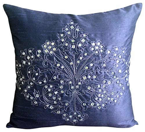 The HomeCentric Blau Werfen Kissen Decken, Crystals Damast Kissen Decken, 50x50 cm Dekorative Kissenbezuge, Blumen Zeitgenossisch Zierkissen Abdecken, Platz Seide Kissenbezuge - Crystal Damask von The HomeCentric