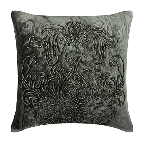 The HomeCentric Deko Damast Kissenbezug, 55 x 55 cm Silberfolie Samt Kissenbezug, Quadratisch Grau Silber uberwurf Kissenbezug, Couch Kissenbezug - Steel Damask von The HomeCentric