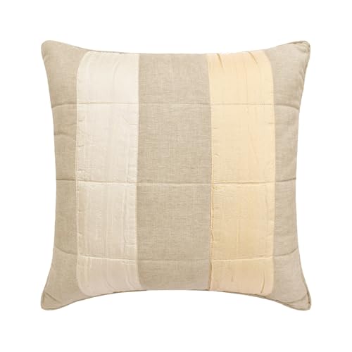 The HomeCentric Dekorativ Beige Kissen Überzüge, 30 x 30 cm Leinen & Seide Kissen Gesteppt, Patchwork, Kissenhülle mit, Gestreift Kissen, Zeitgenössisch Kissen Überzüge - Bellezza von The HomeCentric