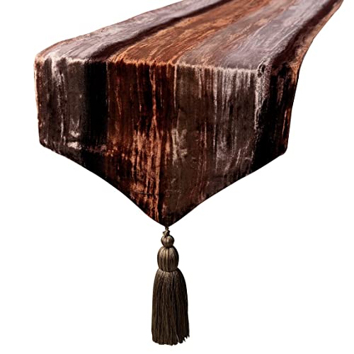 The HomeCentric Dekorativ Braun Tischläufer, 35 x 150 cm Samt Tischläufer, Ombre, Crushed Velvet mit Quasten, Ombre Tischwäsche, Modern Hochzeitsdeko - Ombre Brown von The HomeCentric