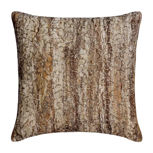 The HomeCentric Dekorativ Gold-braun Kissen Überzüge, 2 Stück, 40x40 cm Die Seide Kissen, Kissenhülle mit Perlen, Abstrakt Kissen, Modern Kissen Überzüge - Time to Time Gold von The HomeCentric