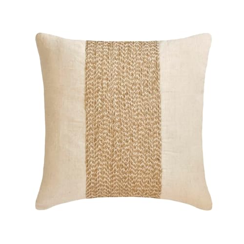 The HomeCentric Dekorativer Kissenbezug aus Jutekordel in Ecru, 35 x 35 cm, quadratische Kissenbezüge aus Baumwollleinen, modern gestreift – Linen Memories von The HomeCentric