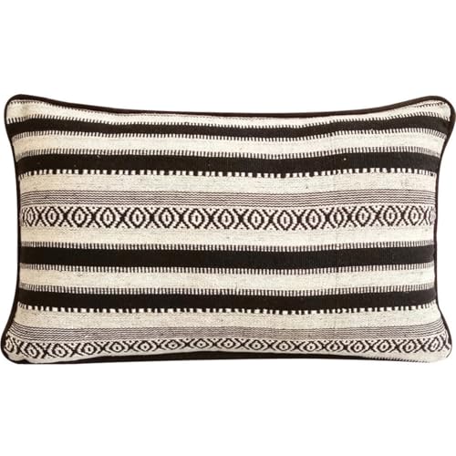 The HomeCentric Designer Rechteck Schwarz-Weiss Lendenkissenbezug fur Sofa werfen, 30 x 50 cm Wolle Gewebte Länglicher Kissenbezug mit Reibverschluss, Gestreift Modern - Moroccan Ceramics von The HomeCentric