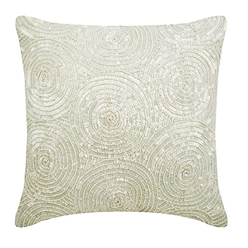 The HomeCentric Entwerfer Elfenbein Kissenbezuge, Spiral Pailletten Antique Kissen Decken, 45x45 cm Kissenbezuge, Platz Seide Werfen Kissen Decken, Geometrisch Zeitgenossisch - Ivory Swirls von The HomeCentric