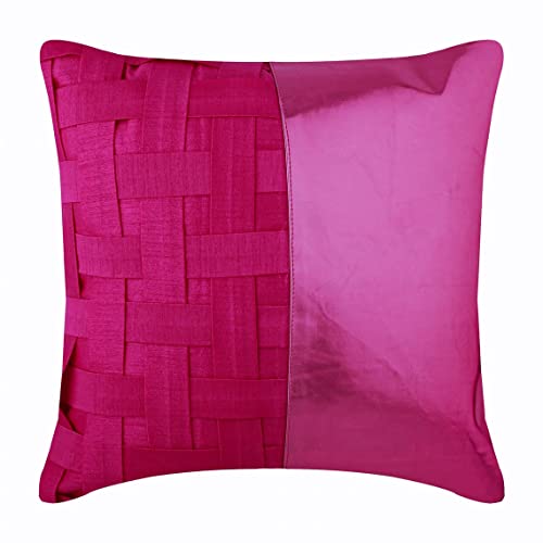 The HomeCentric Entwerfer Fuchsie Rosa kissenbezuge Korbgeflecht Metallisches Kunstleder sofakissen 2 Stück, 50x50 cm zierkissenbezuge Solide zeitgenossisch sofakissenbezug Platz Seide- Fuchsia N Half von The HomeCentric