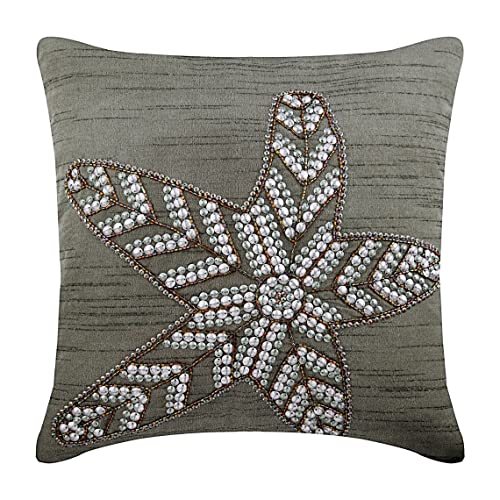 The HomeCentric Entwerfer Grau Dekorative Kissenbezug, Mittelmeer Blumen Kissen Fälle, 30x30 cm Wurfkissenbezug, Art Silk Platz Werfen Kissenbezuge, Pailletten Seestern Kissen Decken - Starry Light von The HomeCentric