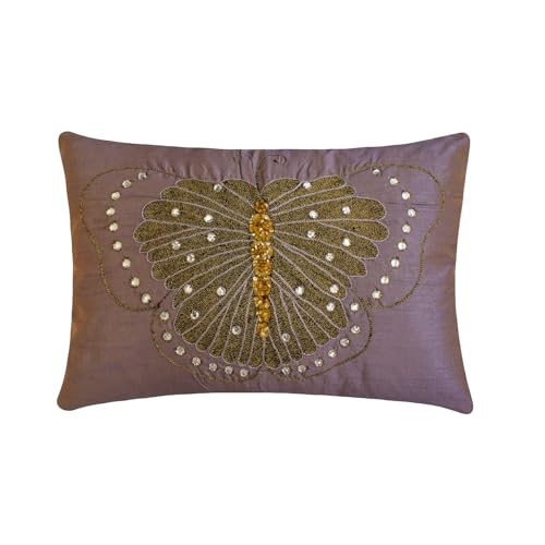 The HomeCentric Entwerfer Lila Kissenbezug, Schmetterling Thema Crystals Prickelnde Funkeln Kissen Decken, 30x45 cm Kissenbezug, Rechteck Seide Kissenbezug, Blumen - Embroidered Butterfly von The HomeCentric