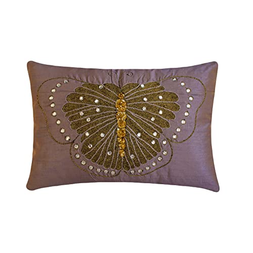 The HomeCentric Entwerfer Lila Kissenbezug, Schmetterling Thema Crystals Prickelnde Funkeln Kissen Decken, 30x45 cm Kissenbezug, Rechteck Seide Kissenbezug, Blumen - Embroidered Butterfly von The HomeCentric