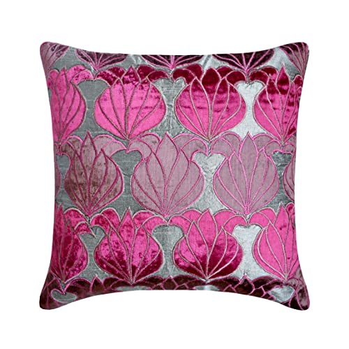 The HomeCentric Entwerfer Silber sofakissenbezuge, Blumen Samt Applique kissenhullen, 40x40 cm sofakissen, Platz Seide kissenbezuge, Blumen zeitgenossisch Sofa kissenbezuge - Fuchsia Lotus von The HomeCentric