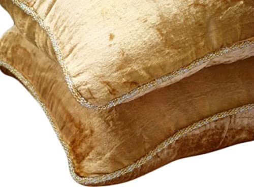 The HomeCentric Gold Shimmer - 40 x 40 cm EIN Goldener Samt Kissenbezug mit handfertigtem Perlenrand von The HomeCentric