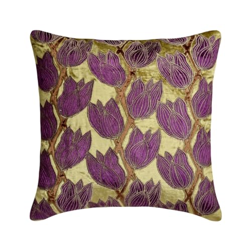 The HomeCentric Grün & Lila Kissen Überzüge, 50 x 50 cm Samt Kissen, Kissenhülle mit Tulpe & Applikation, Blumen Kissen, Modern Kissen Überzüge - Tulip Around The HomeCentric Grün & Lila Kissen Überzüge, 50 x 50 cm Samt Kissen, Kissenhülle mit Tulpe & Applikation, Blumen Kissen, Modern Kissen Überzüge - Tulip Around von The HomeCentric