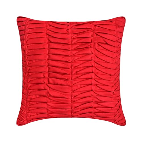 The HomeCentric Handgefertigt Rot kissenhullen, 2 Stück, 45x45 cm sofakissenbezug, Faux Wildleder Platz sofakissenbezug, Strukturierte Pintucks Einfarbig sofaKissenbezuge zeitgenossisch-Red Wind Folds von The HomeCentric