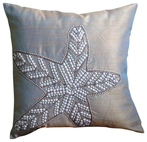 The HomeCentric Lila Werfen Kissen Abdeckung Fur Couch, Mittelmeer Blumen Kissen -, 30x30 cm Kissenbezug, Art Silk Platz Kissen Fälle, 3D Pailletten Seestern Kissen Decken - Starfish Sparkle von The HomeCentric