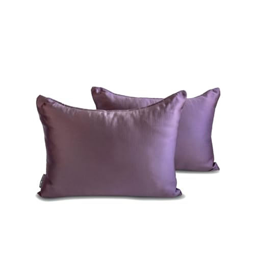 The HomeCentric Luxus Lila Lendenkissenbezug 2 Stück, 35x60 cm Satin Kissenhülle Solide, Solide Länglicher Kissenbezug, Modern Lendenkissenbezug - Lilac Slub Satin von The HomeCentric