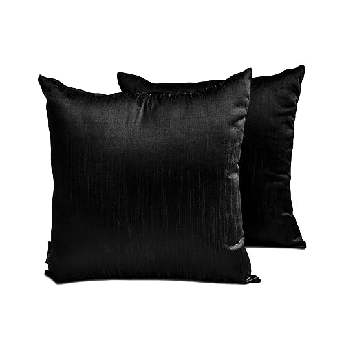 The HomeCentric Luxus Schwarz Kissen Überzüge, 2 Stück, 40 x 40 cm Kunstseide Kissen Schlicht und solide, Kissenhülle mit Solide Kissen, Modern Kissen Überzüge - Black Luxury von The HomeCentric