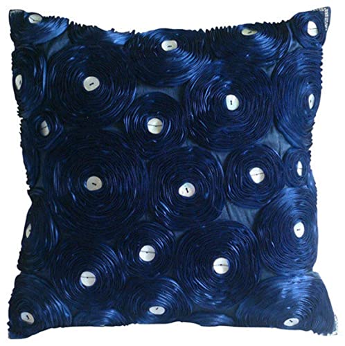 The HomeCentric Navy Blau Kissen Decken, Modern Blumen Werfen Kissenbezuge, 30x30 cm Kissenbezug, Art Silk Platz Zierkissen Abdecken, Ribbon Navy Blue Rose Kissen Decken - Navy Paradise von The HomeCentric