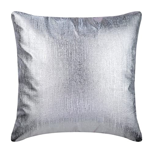 The HomeCentric Silber Kissen Decken, Metallic Silver Solid Color Club and Lounge Theme 2 Stück, 50x50 cm Kissenbezuge, Solide Werfen Kissen Decken, Platz Kunstleder Kissen - Silver Leather Strokes von The HomeCentric