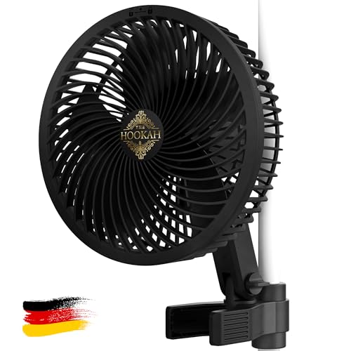 Grow Ventilator mit Clip - Oszillierend , Leise 31dB, 10 Geschwindigkeiten, EC-Motor 8W mit 595 m3/h Luftstrom, Energieeffizient, IP44 - Umluftventilator für Growzelt & Growbox (GROW JET PRO) von The Hookah