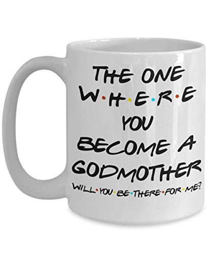 Tasse mit Antragsfreunde-Motiv "The One Where You Become A Godmother Will You Be There for Me Godparent Idea for Baptism from Godchild 11 or 425 ml, weiße Keramik-Kaffee-Teetasse für Frauen und Sie Tasse mit Antragsfreunde-Motiv "The One Where You Become A Godmother Will You Be There for Me Godparent Idea for Baptism from Godchild 11 or 425 ml, weiße Keramik-Kaffee-Teetasse für Frauen und Sie von The Improper Mug