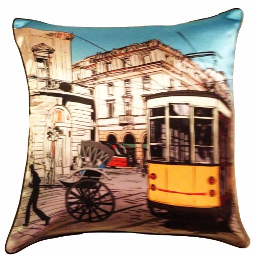 The Indian Promenade Kissen, Tram-Design, Satin/Kunstseide, 41 x 41 cm von The Indian Promenade