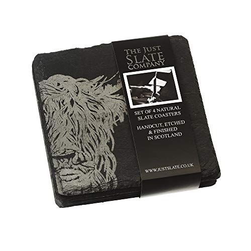 Just Slate JS/C/S4/HC Highland Cow Untersetzer (X4), Schwarz von The Just Slate Company